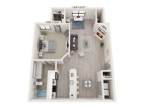 Floor plan for 1 bed, 1 bath, 780 sqft